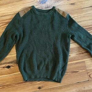 Vintage green knit sweater with suede (maybe fake?) shoulders. Think it’s J Crew